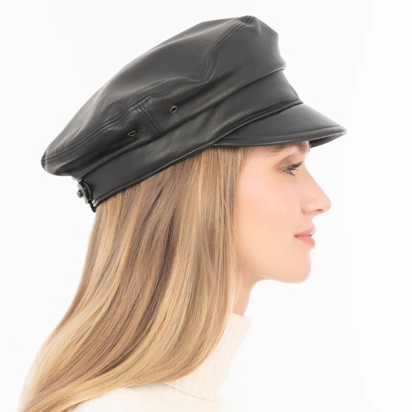Eric Javits Black Leather Night Porter Cap - Picture 3 of 5